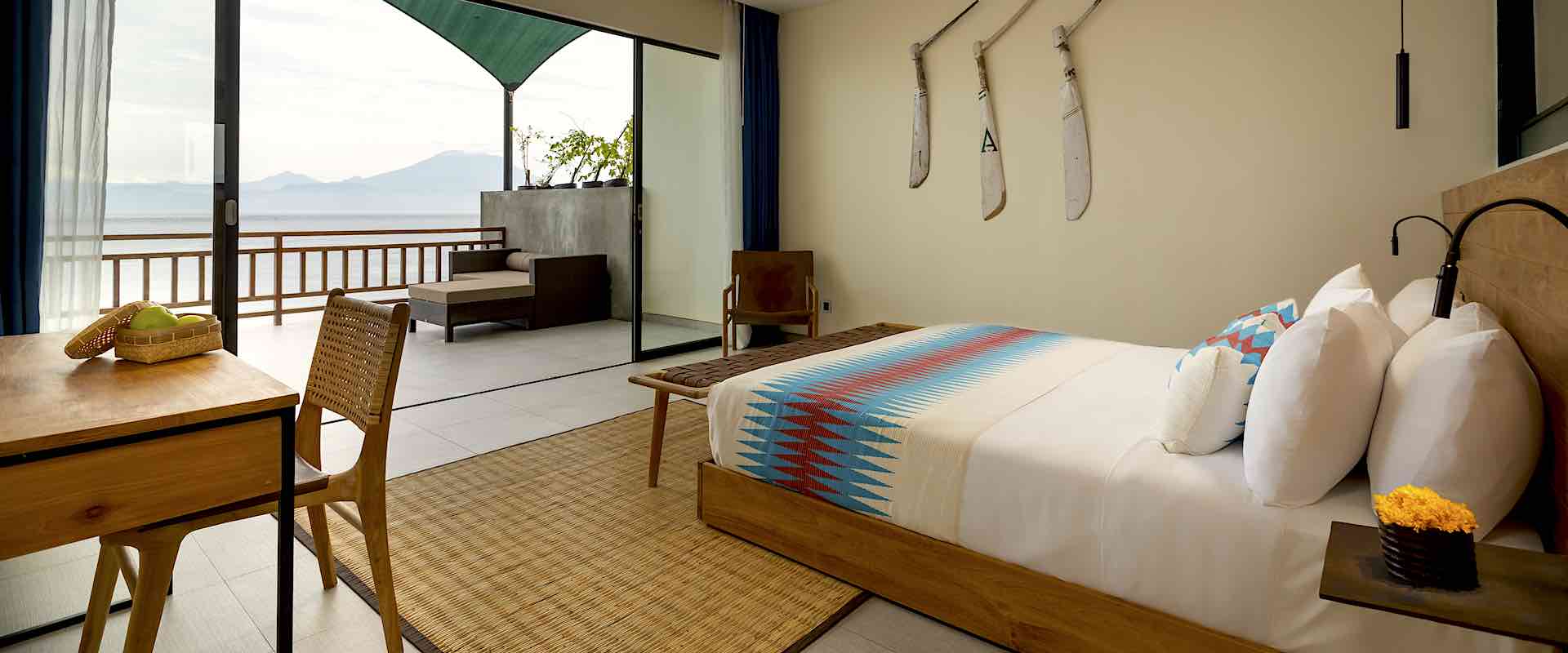 Adiwana Warnakali Hotel Nusa Penida Bedroom with view on Agung and Batur